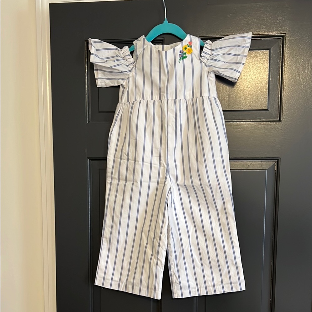 Janie and Jack Blue and White Wide-Legged Jumpsuit